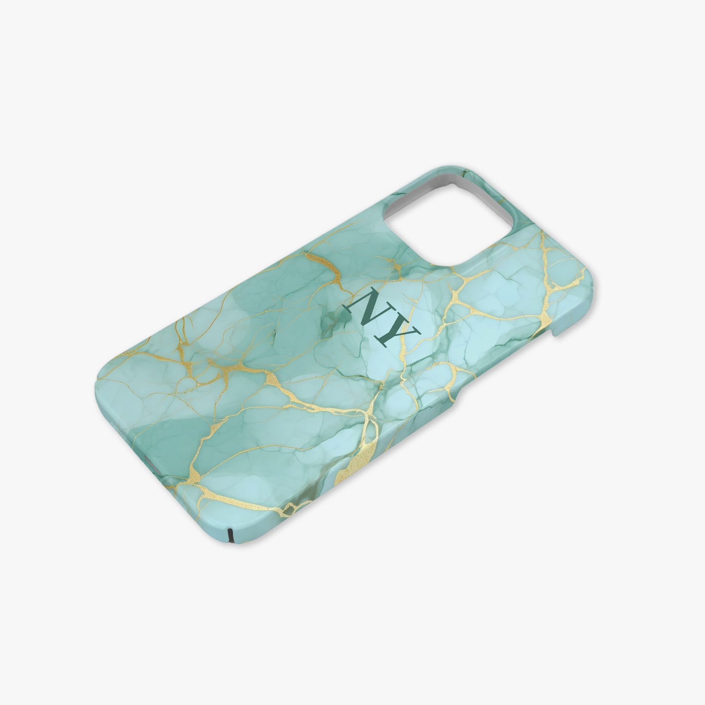 Mint Green Gold Geo Marble Personalised Initial Monogram Case