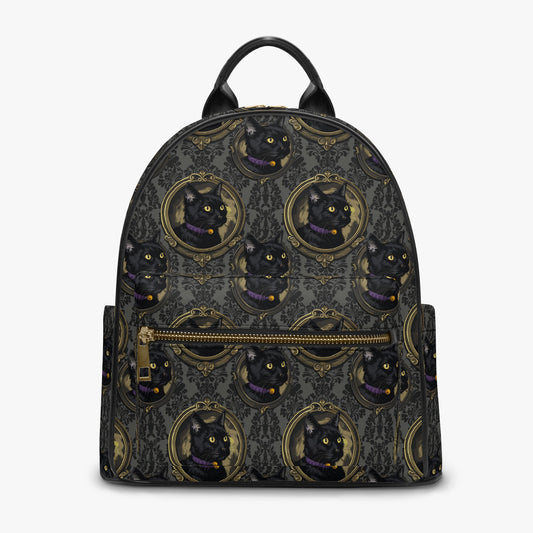 Gold Cameo Deep Paisley Black Cat Gothic Personalised Monogram PU Leather Backpack