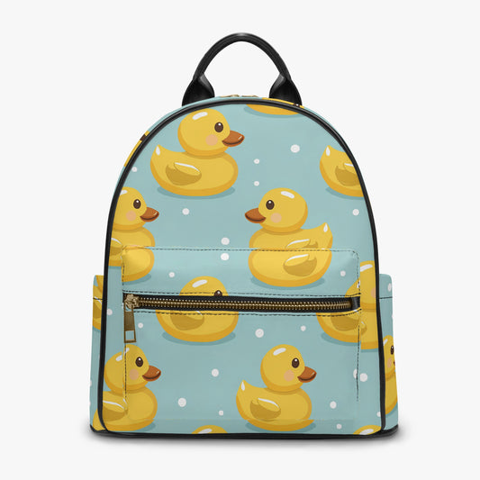 Baby Blue Big Bubble Yellow Rubber Duck Personalised Monogram PU Leather Backpack