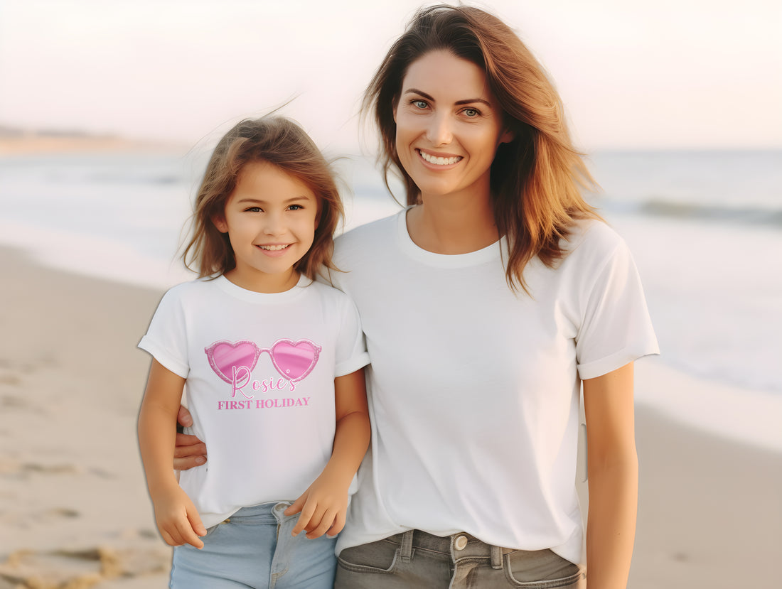 Beach Sunglasses Pink My First Holiday Personalised Children's T Shirt