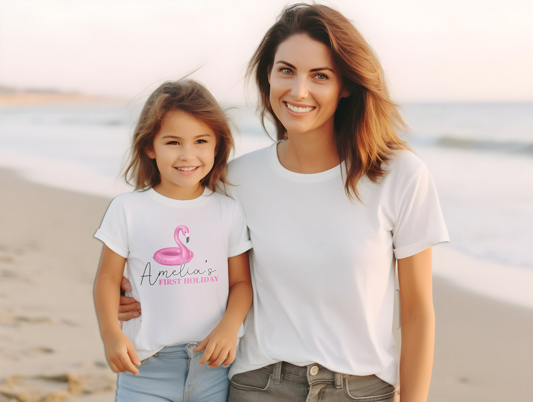 Flamingo Rubber Ring My First Holiday Personalised Children's T Shirt