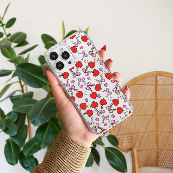 Coquette Heart Cherries Clear TPU Bumper Case