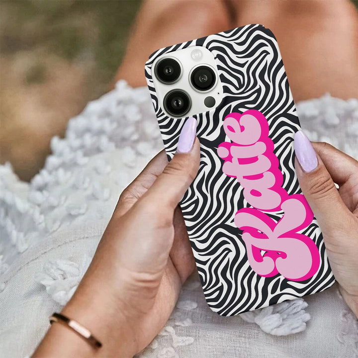 Contrast Neon Pink & Zebra Print Personalised Initial Monogram Case