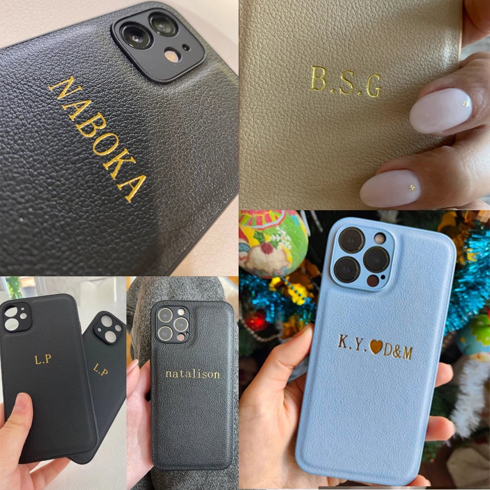Royal Blue Luxury Leather Gold Engraved iPhone Case