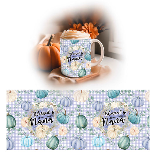 Blessed Nana Pastel Blue Gingham Custom Text Personalised Mug