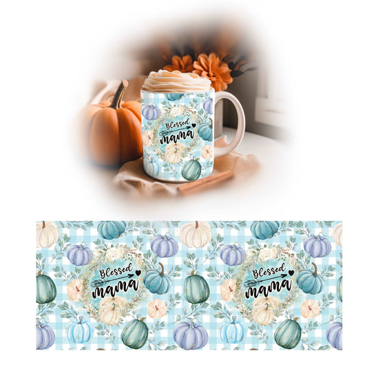 Blessed Mama Turquoise Gingham Custom Text Personalised Mug