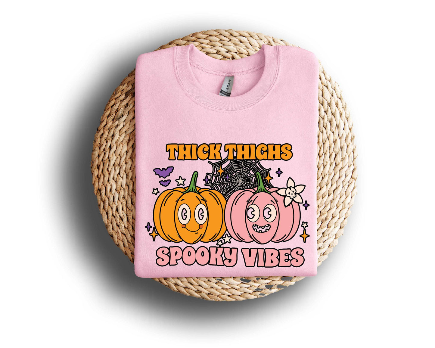 Thick Thighs Spooky Vibes Pumpkin Halloween Sweatshirt