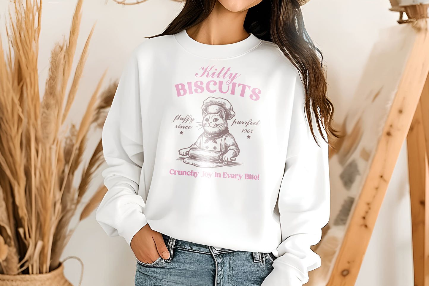 Kitty Biscuits Pink Cat Personalised Crew Jumper Sweatshirt