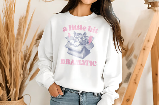 A Little Bit Dramatic Box Cat Personalised Crew Jumper Sweatshirt