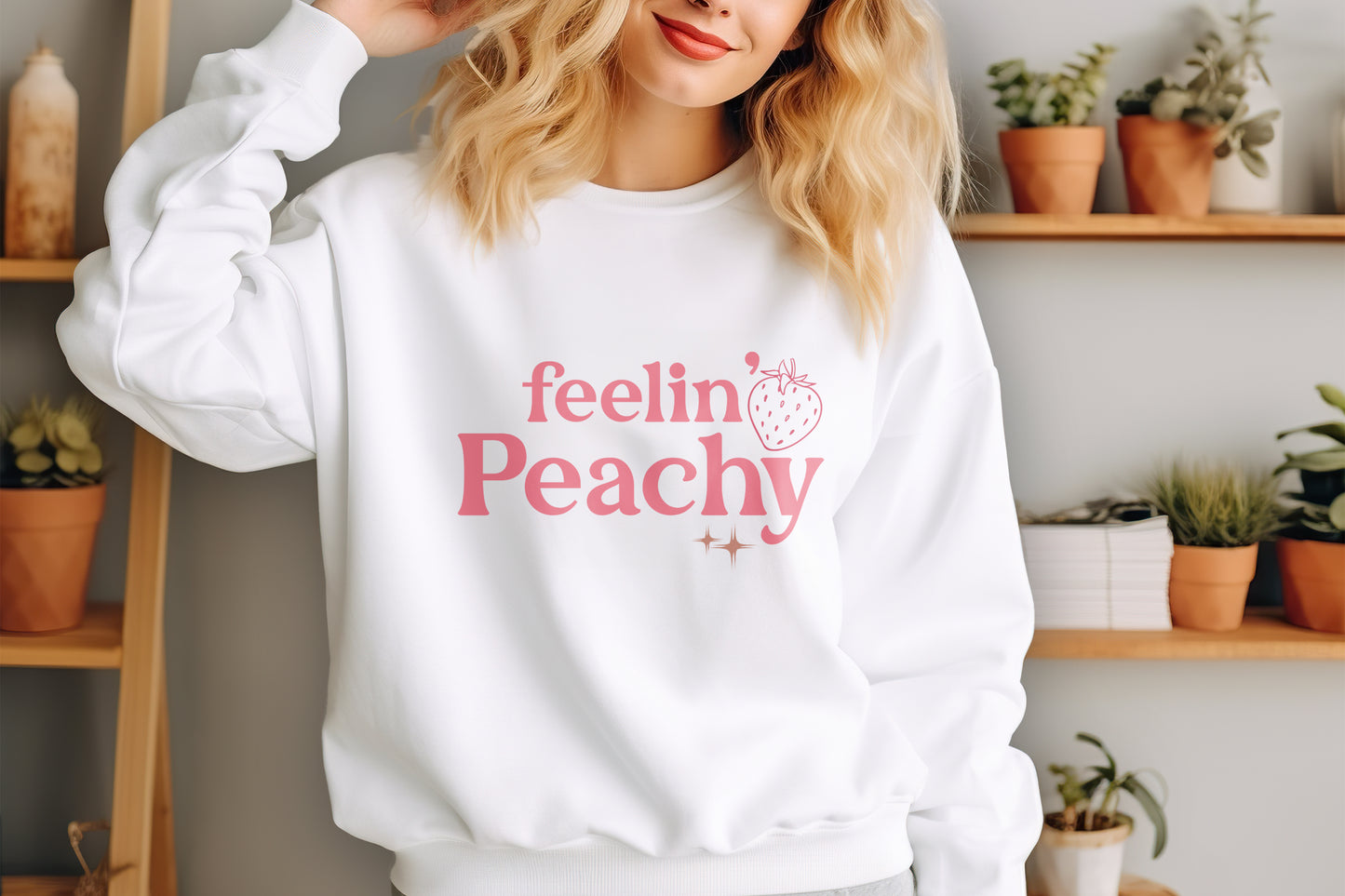 Feelin' Peachy Strawberry Y2K Personalised Crew Jumper Sweatshirt