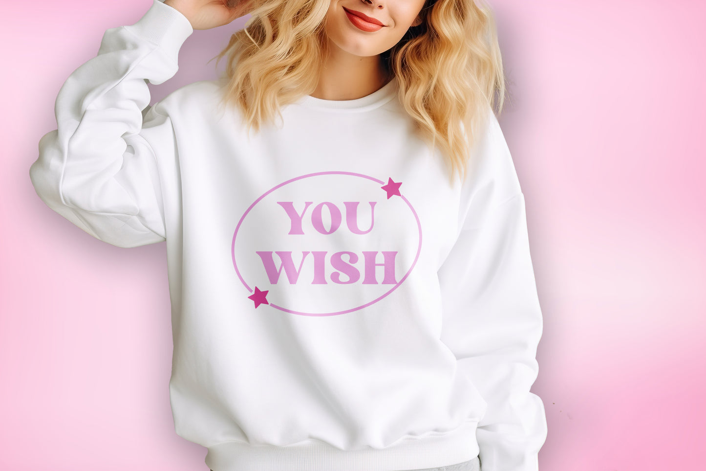 You Wish Pink Y2K Personalised Crew Jumper Sweatshirt