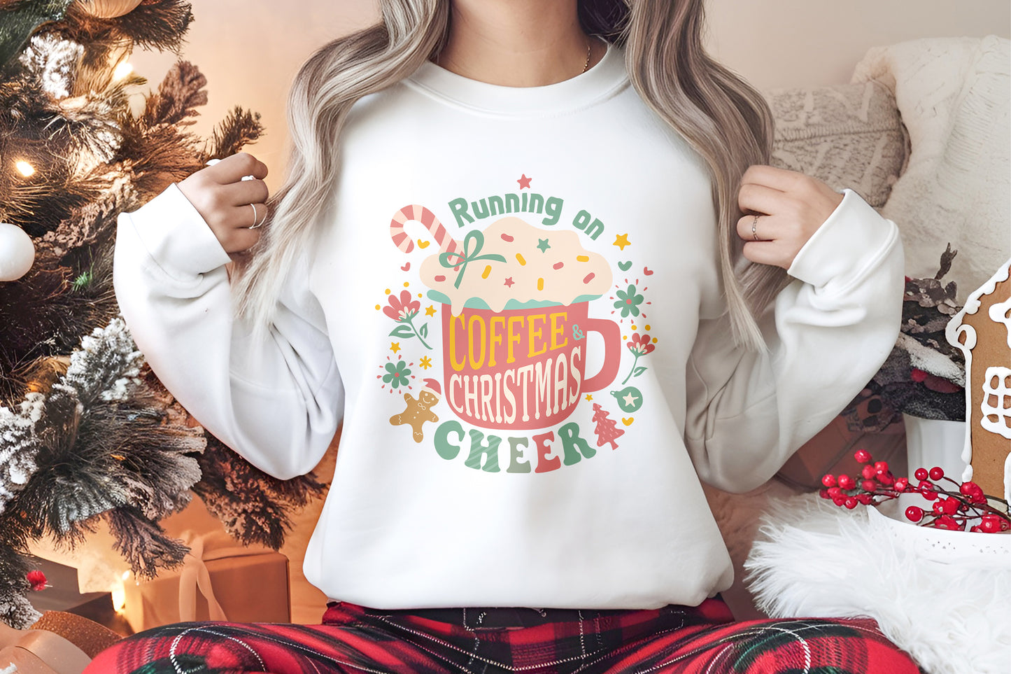 Running On Christmas Cheery & Coffee Christmas Personalised Crew Jumper Sweatshirt