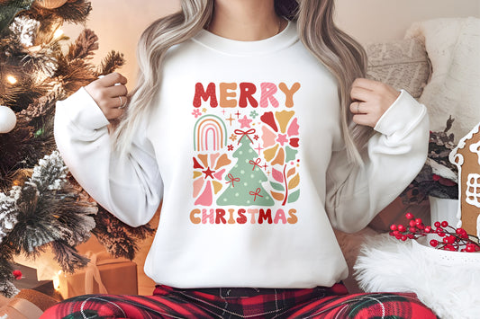 Merry Christmas, Groovy Pattern Christmas Personalised Crew Jumper Sweatshirt