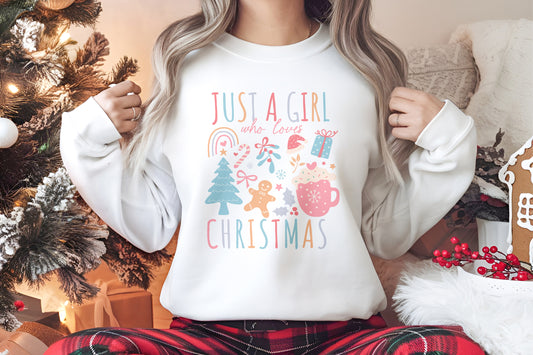 Just A Girl Who Loves Christmas Pastel Personalised Crew Jumper Sweatshirt