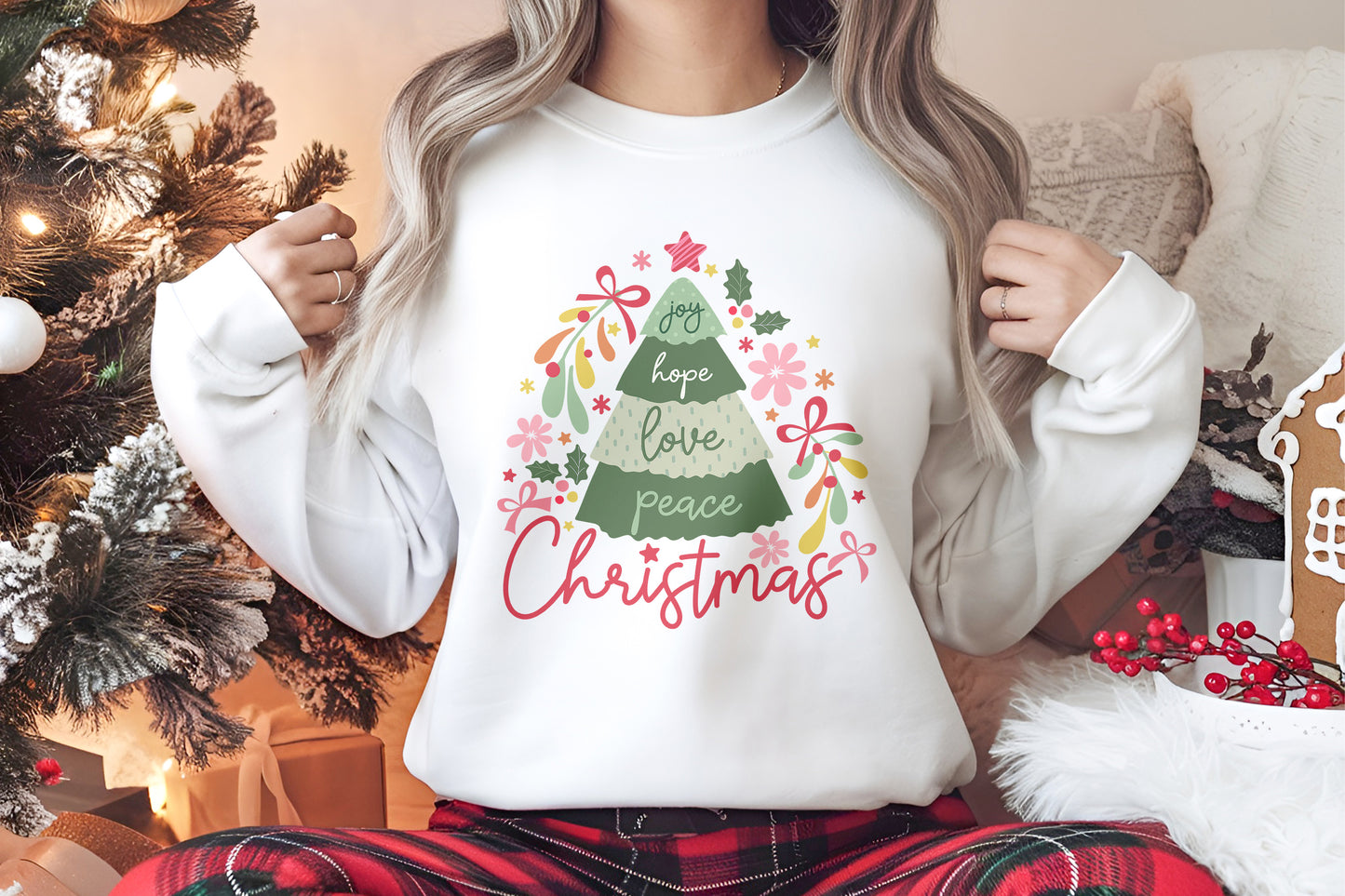 Festive Pink Fir Tree Christmas Personalised Crew Jumper Sweatshirt