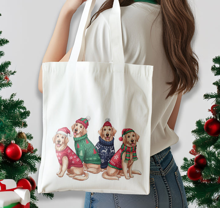 Christmas Golden Retriever Dog Cotton Shoulder Tote Bag