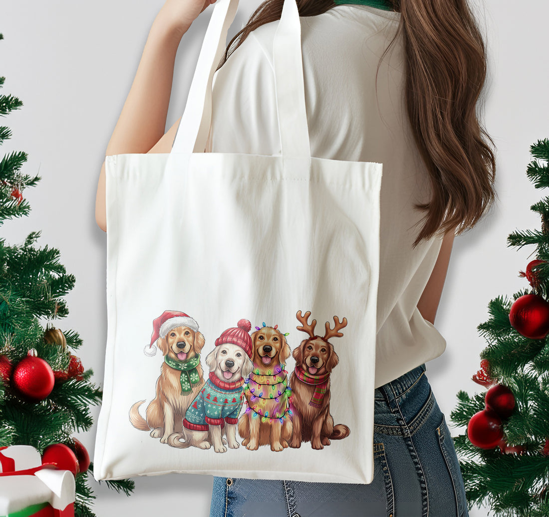 Christmas Labrador Dog Cotton Shoulder Tote Bag